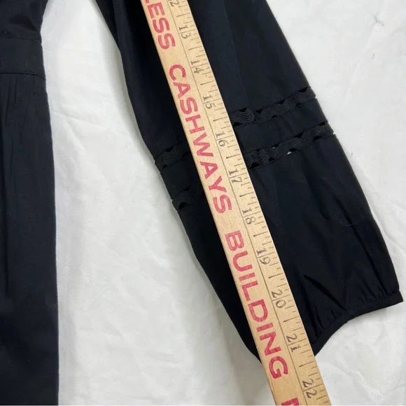 J Crew Midi Dress XS Cotton Blend Black Ruffle 3/4 Sleeve Scalloped Edge A051023 - Picture 6 of 8